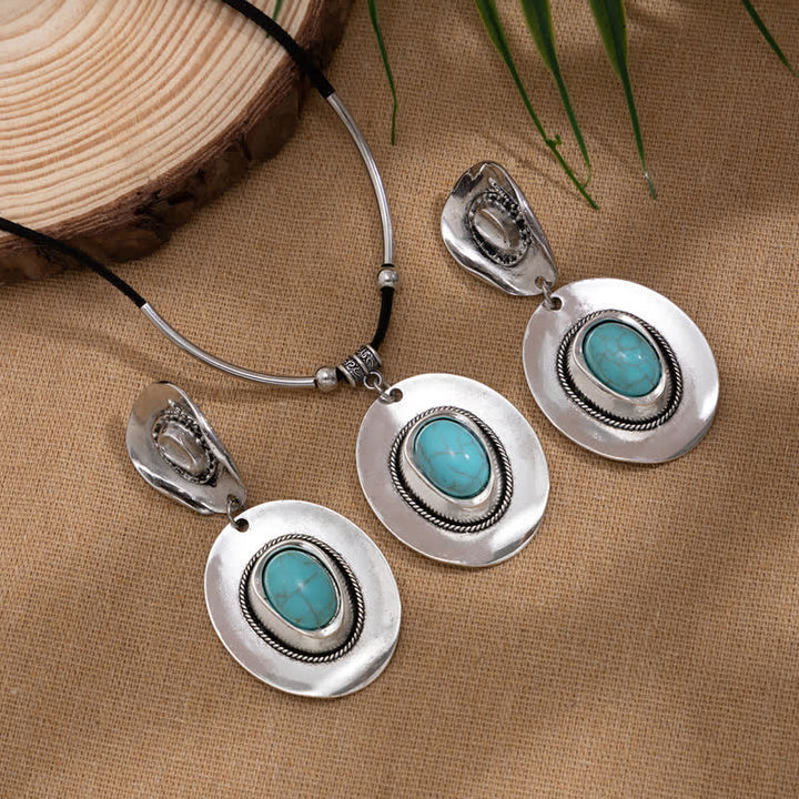 Pendientes y collar con colgante exagerado de turquesa natural de Olivenorma