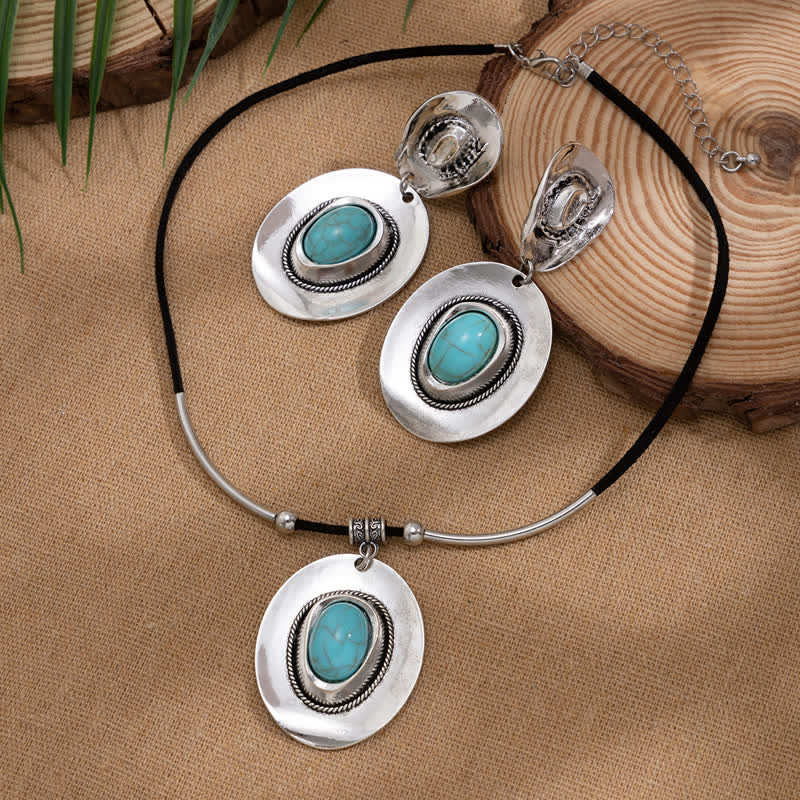 Pendientes y collar con colgante exagerado de turquesa natural de Olivenorma