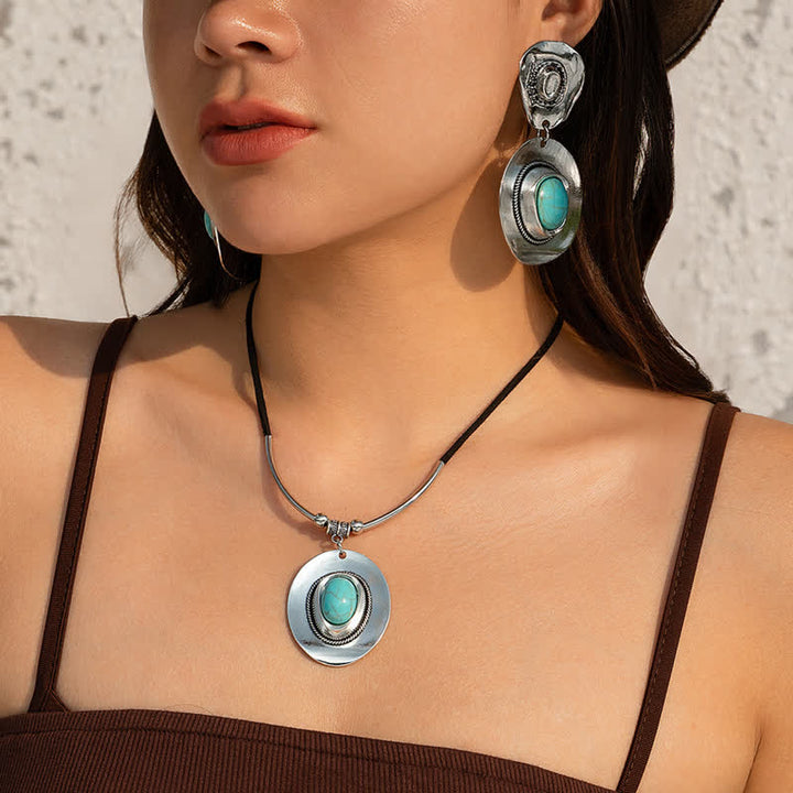 Pendientes y collar con colgante exagerado de turquesa natural de Olivenorma