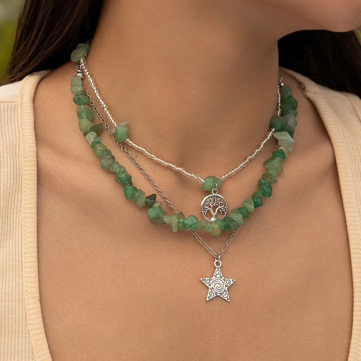 Collar con forma de sol y árbol de la vida con cuentas de grava étnicas de Olivenorma