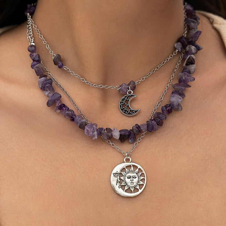 Collar con forma de sol y árbol de la vida con cuentas de grava étnicas de Olivenorma