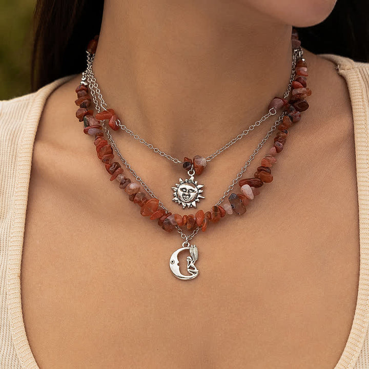 Collar con forma de sol y árbol de la vida con cuentas de grava étnicas de Olivenorma