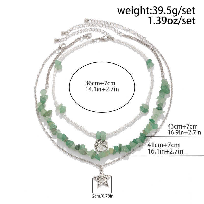 Collar con forma de sol y árbol de la vida con cuentas de grava étnicas de Olivenorma