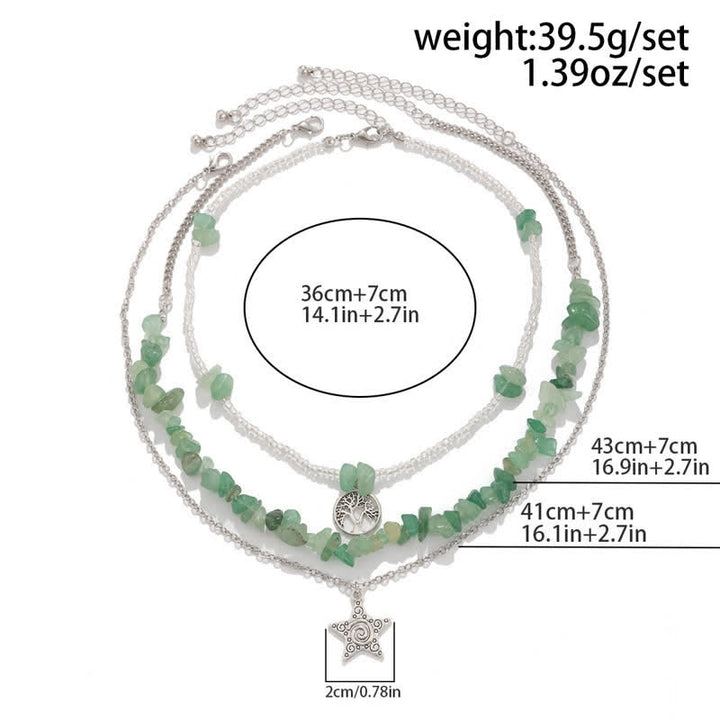 Collar con forma de sol y árbol de la vida con cuentas de grava étnicas de Olivenorma