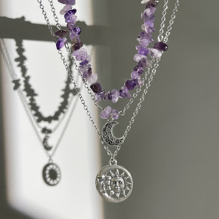 Collar con forma de sol y árbol de la vida con cuentas de grava étnicas de Olivenorma
