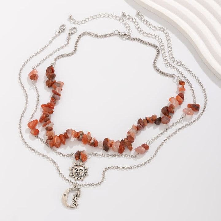 Collar con forma de sol y árbol de la vida con cuentas de grava étnicas de Olivenorma