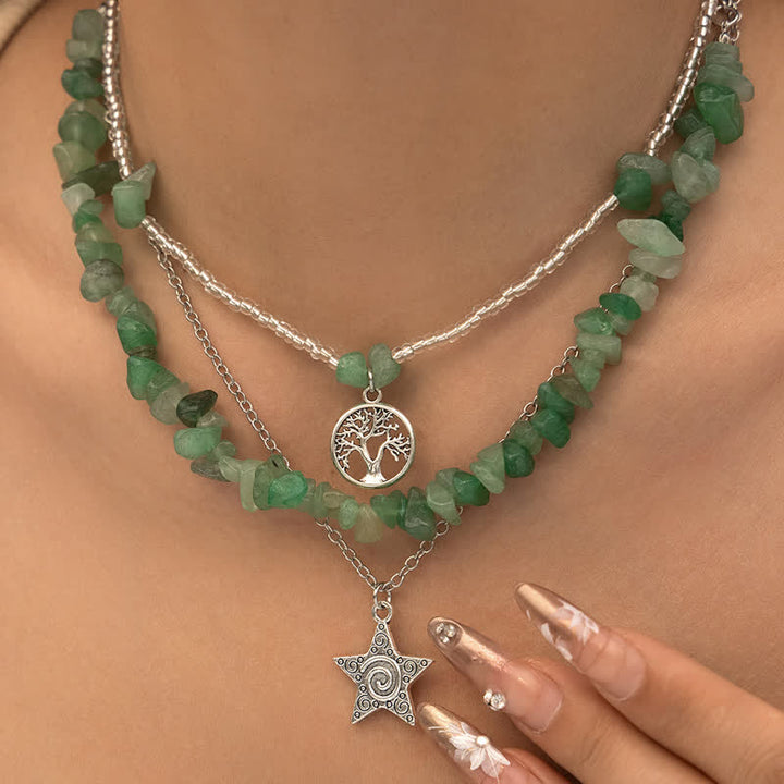 Collar con forma de sol y árbol de la vida con cuentas de grava étnicas de Olivenorma