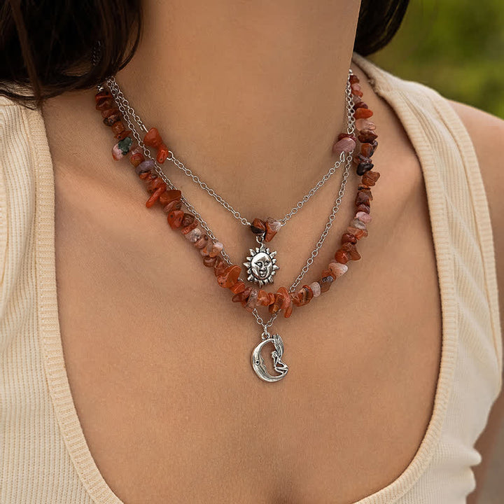 Collar con forma de sol y árbol de la vida con cuentas de grava étnicas de Olivenorma