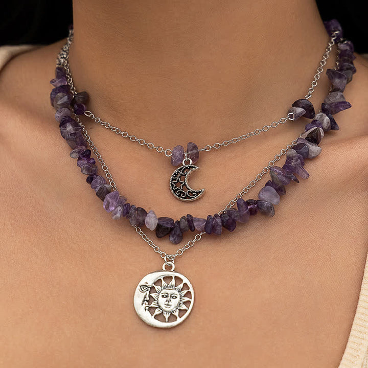 Collar con forma de sol y árbol de la vida con cuentas de grava étnicas de Olivenorma