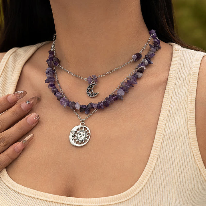 Collar con forma de sol y árbol de la vida con cuentas de grava étnicas de Olivenorma