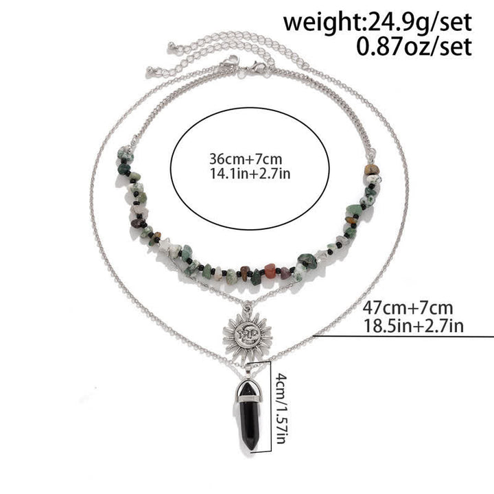 Collar con forma de sol y árbol de la vida con cuentas de grava étnicas de Olivenorma