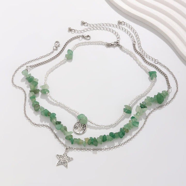 Collar con forma de sol y árbol de la vida con cuentas de grava étnicas de Olivenorma