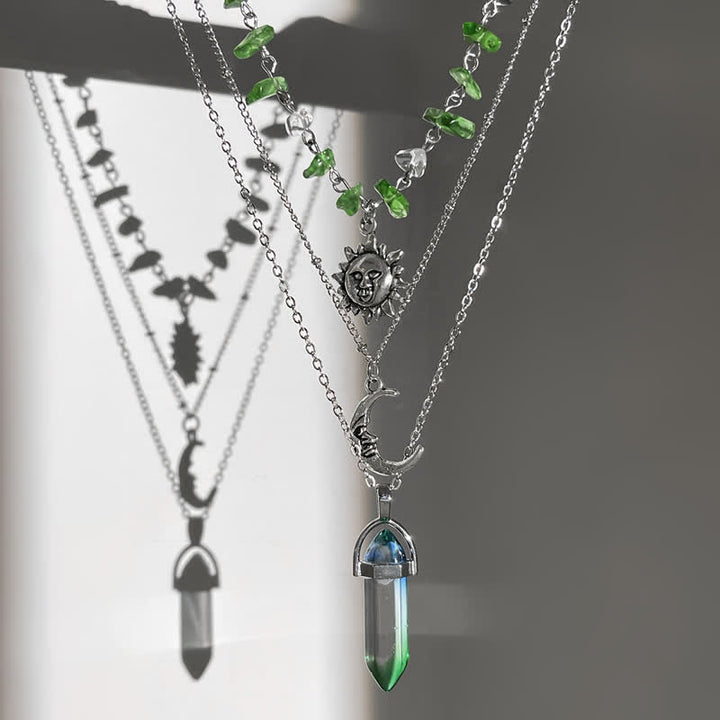 Collar con forma de sol y árbol de la vida con cuentas de grava étnicas de Olivenorma