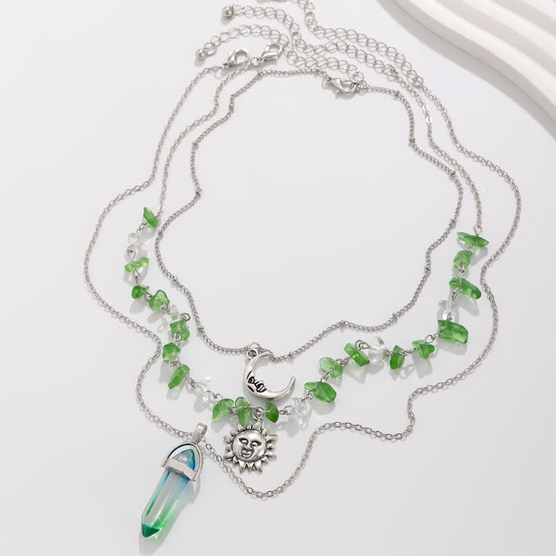 Collar con forma de sol y árbol de la vida con cuentas de grava étnicas de Olivenorma