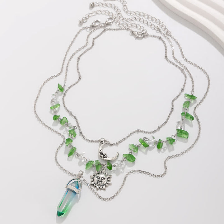 Collar con forma de sol y árbol de la vida con cuentas de grava étnicas de Olivenorma