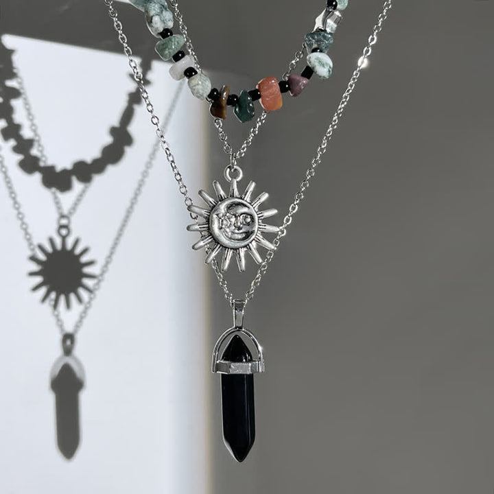 Collar con forma de sol y árbol de la vida con cuentas de grava étnicas de Olivenorma