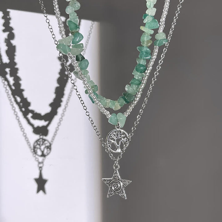 Collar con forma de sol y árbol de la vida con cuentas de grava étnicas de Olivenorma
