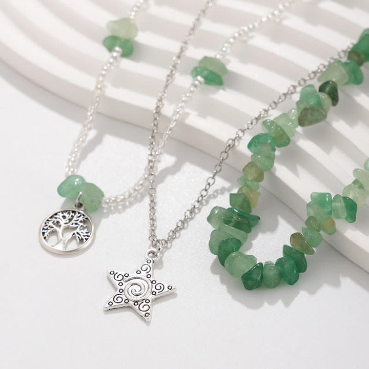 Collar con forma de sol y árbol de la vida con cuentas de grava étnicas de Olivenorma