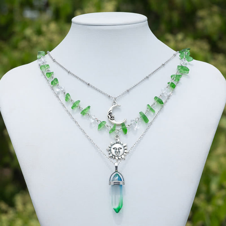 Collar con forma de sol y árbol de la vida con cuentas de grava étnicas de Olivenorma