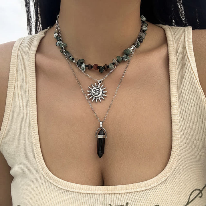 Collar con forma de sol y árbol de la vida con cuentas de grava étnicas de Olivenorma