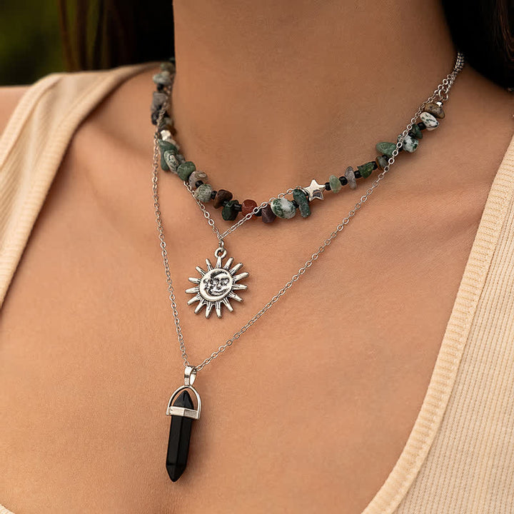 Collar con forma de sol y árbol de la vida con cuentas de grava étnicas de Olivenorma