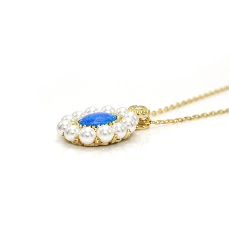 Conjunto de joyas con colgante de girasol y perla de agua dulce con ópalo azul de Olivenorma