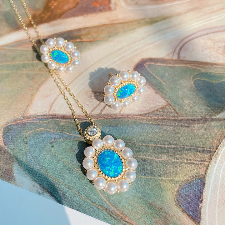 Conjunto de joyas con colgante de girasol y perla de agua dulce con ópalo azul de Olivenorma