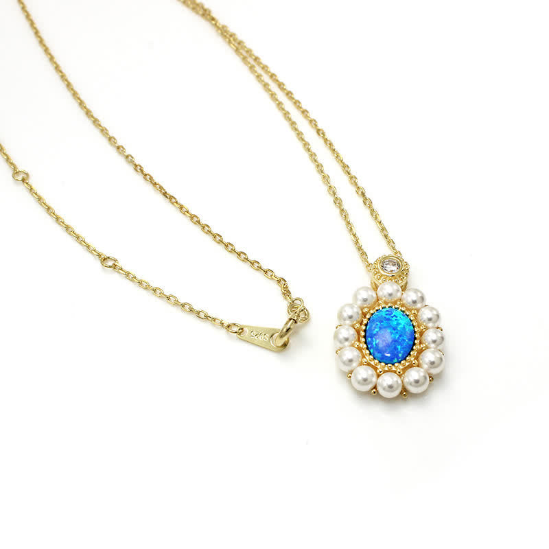 Conjunto de joyas con colgante de girasol y perla de agua dulce con ópalo azul de Olivenorma