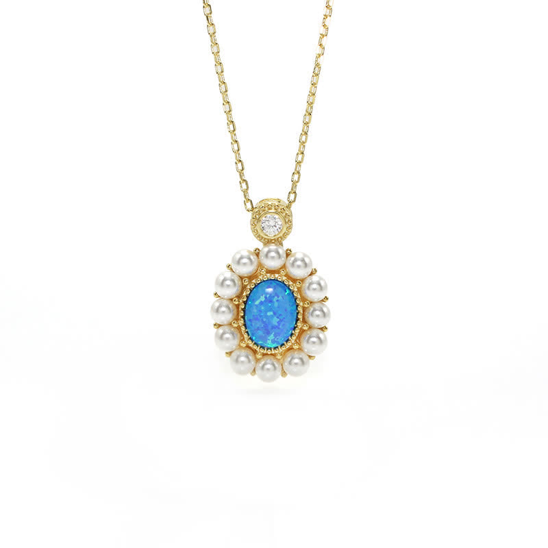 Conjunto de joyas con colgante de girasol y perla de agua dulce con ópalo azul de Olivenorma