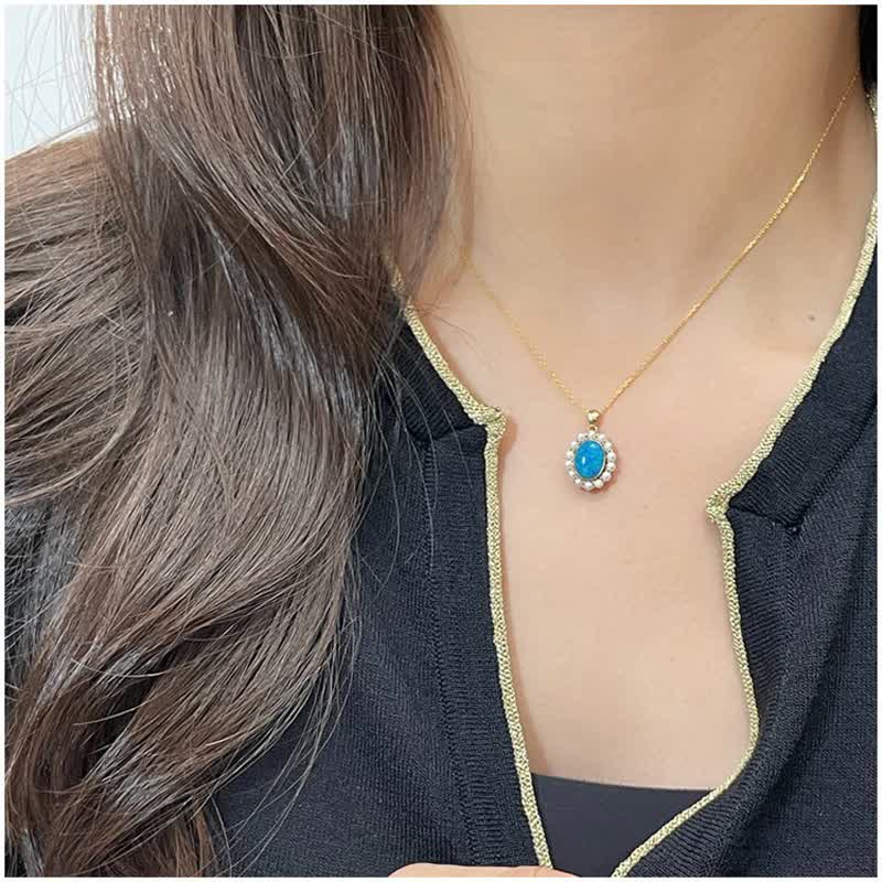 Conjunto de joyas con colgante de girasol y perla de agua dulce con ópalo azul de Olivenorma