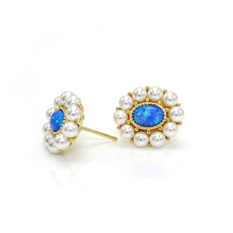 Conjunto de joyas con colgante de girasol y perla de agua dulce con ópalo azul de Olivenorma