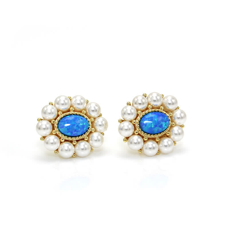 Conjunto de joyas con colgante de girasol y perla de agua dulce con ópalo azul de Olivenorma