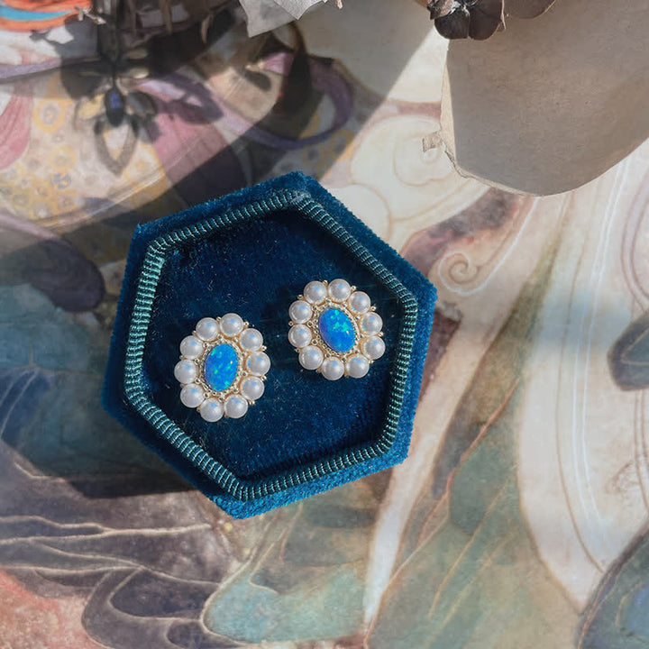 Conjunto de joyas con colgante de girasol y perla de agua dulce con ópalo azul de Olivenorma