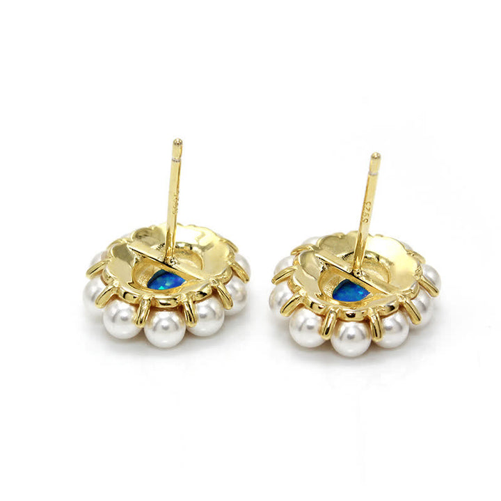 Conjunto de joyas con colgante de girasol y perla de agua dulce con ópalo azul de Olivenorma