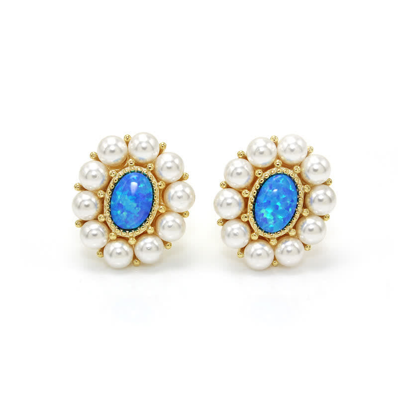Conjunto de joyas con colgante de girasol y perla de agua dulce con ópalo azul de Olivenorma