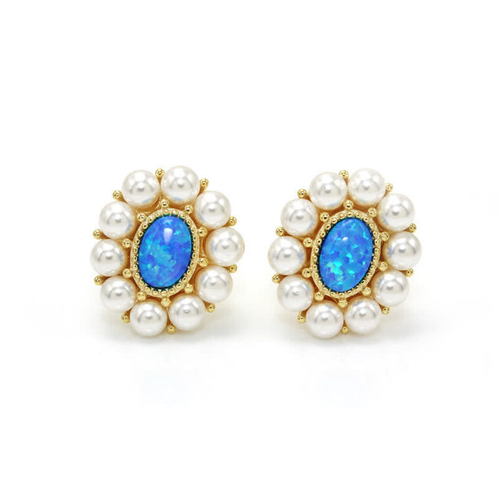 Conjunto de joyas con colgante de girasol y perla de agua dulce con ópalo azul de Olivenorma
