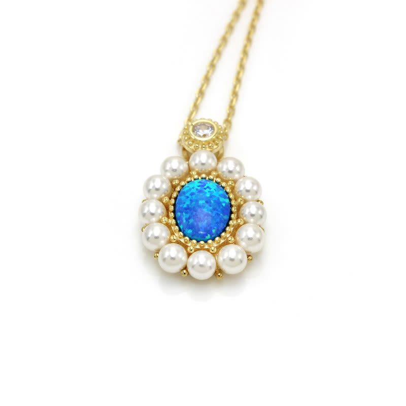 Conjunto de joyas con colgante de girasol y perla de agua dulce con ópalo azul de Olivenorma