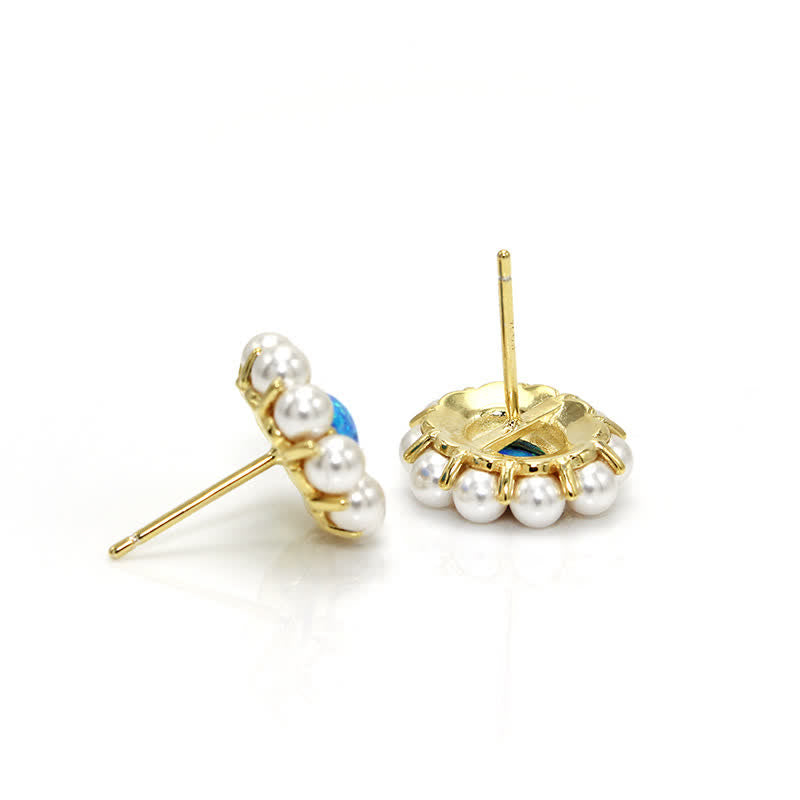 Conjunto de joyas con colgante de girasol y perla de agua dulce con ópalo azul de Olivenorma