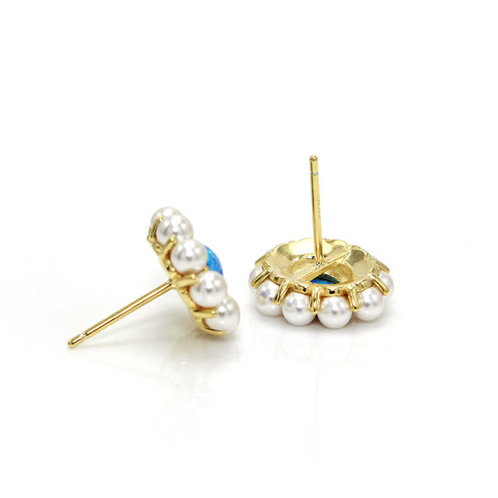 Conjunto de joyas con colgante de girasol y perla de agua dulce con ópalo azul de Olivenorma
