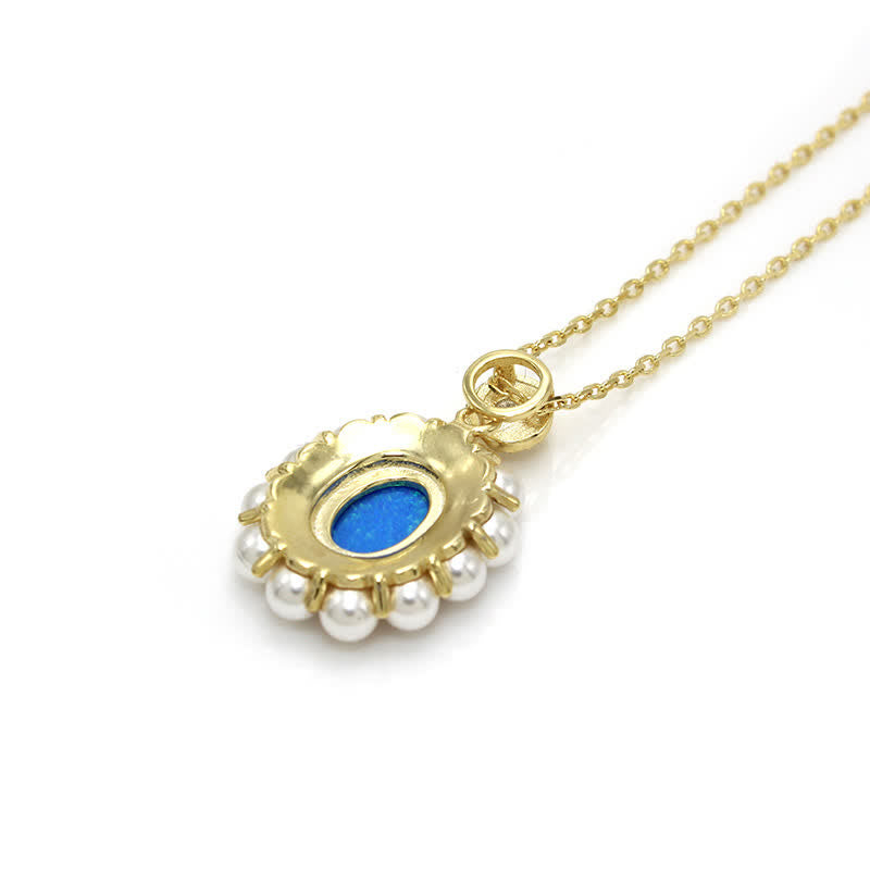 Conjunto de joyas con colgante de girasol y perla de agua dulce con ópalo azul de Olivenorma