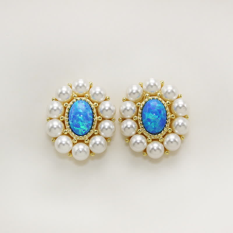 Conjunto de joyas con colgante de girasol y perla de agua dulce con ópalo azul de Olivenorma
