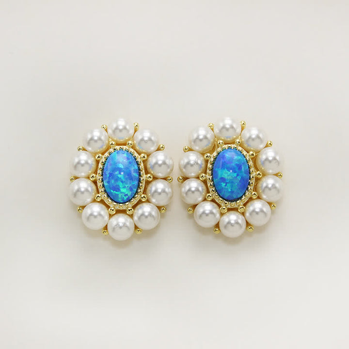 Conjunto de joyas con colgante de girasol y perla de agua dulce con ópalo azul de Olivenorma