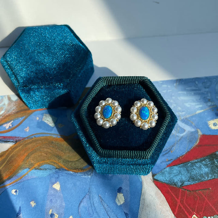 Conjunto de joyas con colgante de girasol y perla de agua dulce con ópalo azul de Olivenorma