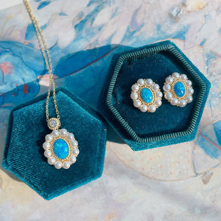 Conjunto de joyas con colgante de girasol y perla de agua dulce con ópalo azul de Olivenorma