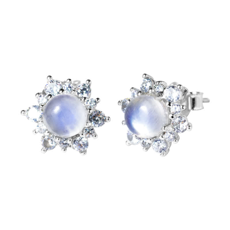 Pendientes de piedra lunar con bisel de circonitas en plata 925 de Olivenorma