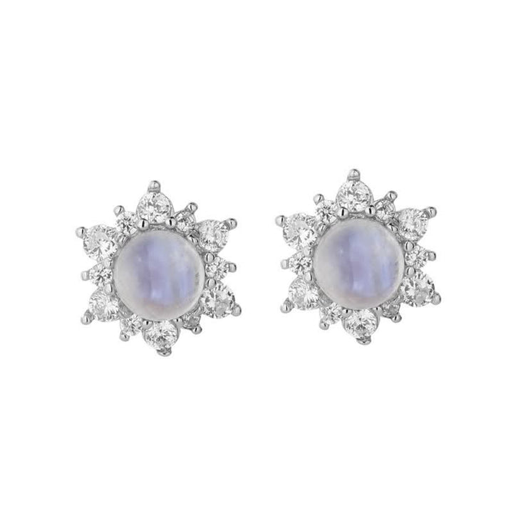 Pendientes de piedra lunar con bisel de circonitas en plata 925 de Olivenorma