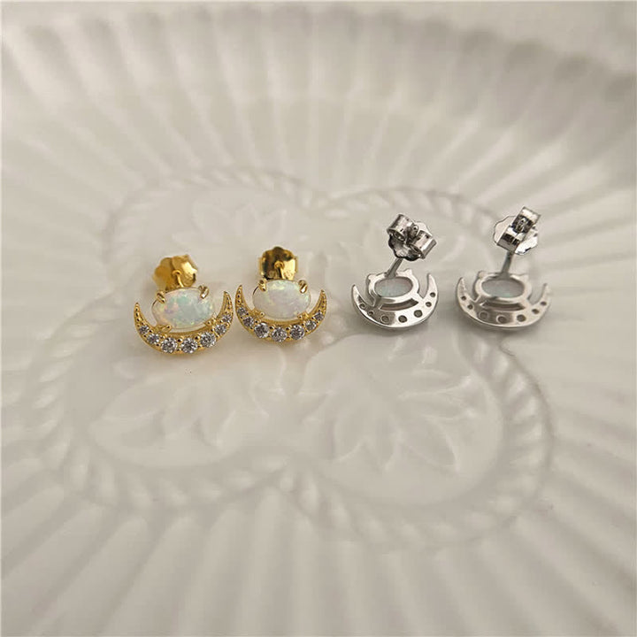 Pendientes de ópalo en forma de medialuna de plata 925 de Olivenorma