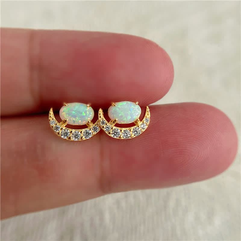 Pendientes de ópalo en forma de medialuna de plata 925 de Olivenorma