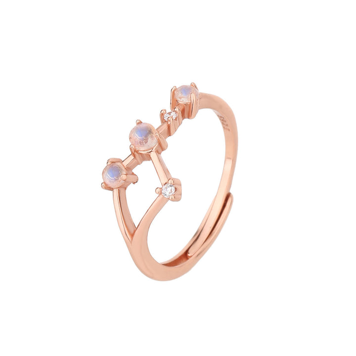 Anillo con símbolo del zodiaco de piedra lunar natural de Olivenorma