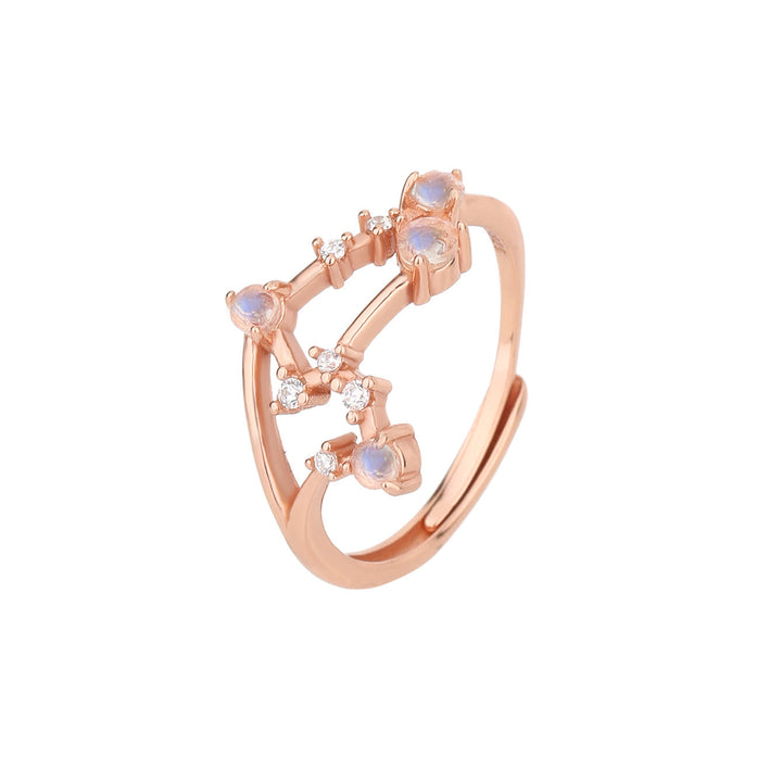 Anillo con símbolo del zodiaco de piedra lunar natural de Olivenorma